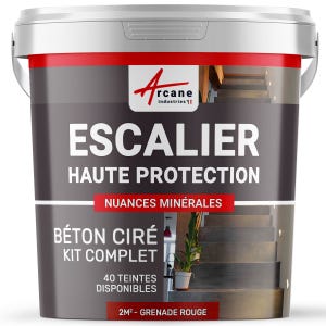 Béton Ciré Escalier - Complet Primaire Et Vernis De Finition - En Neuf Ou Rénovation Grenade Rouge - 2 M² (en 2 Couches)