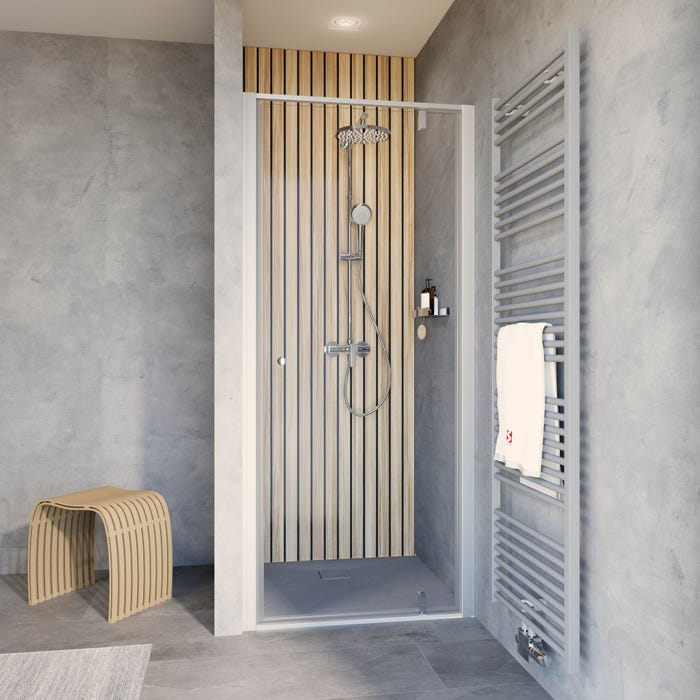 Schulte porte de douche pivotante en niche, 80 x 200 cm, décalage l´ouverte de la porte 20 cm, verre 6 mm transparent autolevant, profilé alu-naturé