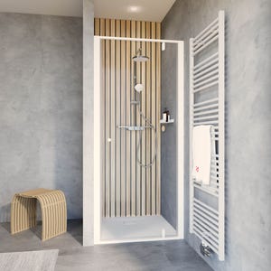 Schulte porte de douche pivotante en niche, 100 x 200 cm, décalage l´ouverte de la porte 20 cm, verre 6 mm transparent autolevant, profilé blanc mat