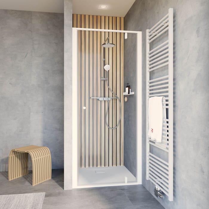 Schulte porte de douche pivotante en niche, 100 x 200 cm, décalage l´ouverte de la porte 20 cm, verre 6 mm transparent autolevant, profilé blanc mat
