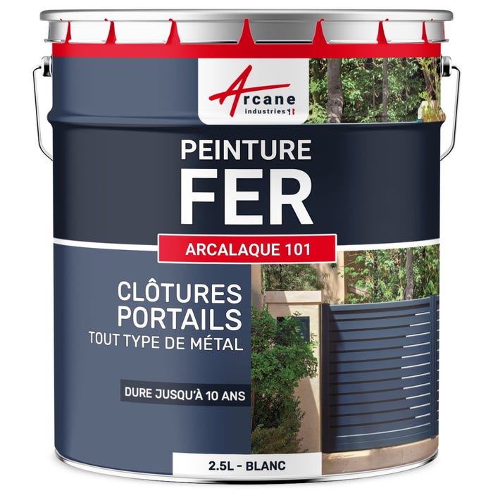 Peinture Métal Et Fer Pour : Portail, Grille, Garde Corps : Arcalaque 101 Blanc - Ral 9003 - 2.5 L - Arcane Industries