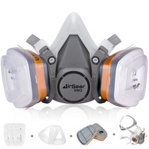 AirGearPro M-500 Masque de Protection Respiratoire Réutilisable, Anti poussière, Anti gaz avec Filtres, Idéal Peinture