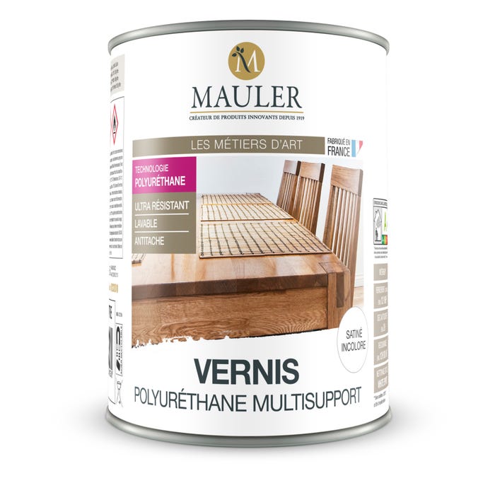 Vernis Polyuréthane MAULER incolore satiné 2,5 litres intérieur : protection bois, métal, PVC