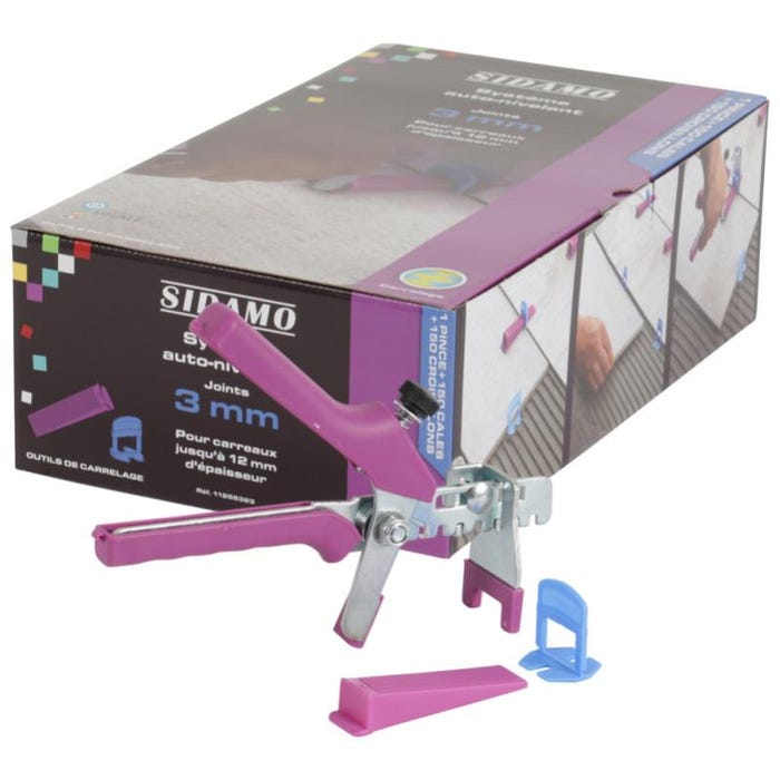 SIDAMO Kit croisillons auto-nivelant + cales + pince de serrage - 1 mm