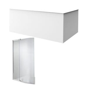 Tablier bain compatible toutes baignoires rectangulaires, installation angle, 180x90x60cm, Blanc Mat + Pare bain Malice Jacob Delafon