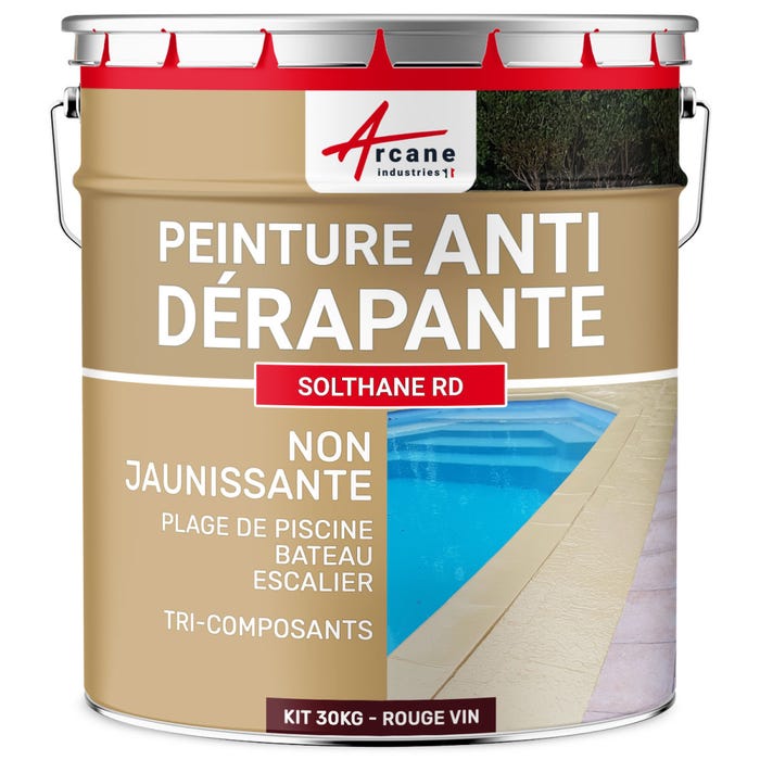 Peinture antidérapante pour sol extérieur - SOLTHANE RD Rouge Vin - RAL 3005 - 30 kgARCANE INDUSTRIES