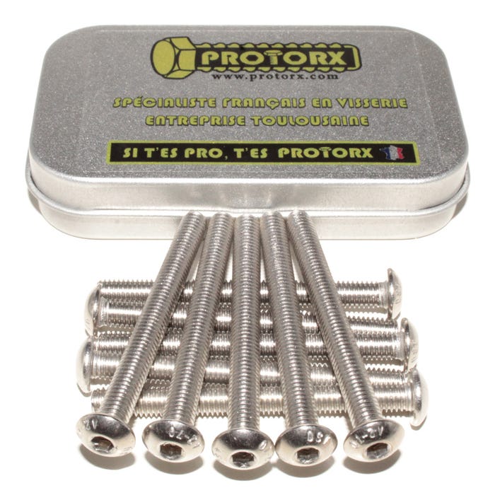 Vis Inox À Métaux Tête Bombee Six Pans Creux M5 x 50mm : Boite 10pcs (TBHC) | Hexagonale Cylindrique - Acier Inoxydable Metal A2 | PROTORX