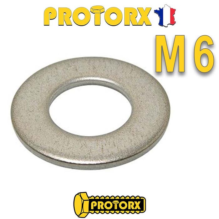 RONDELLE Plate MOYENNE M6 x 40pcs | Diam. int = 6,4mm x Diam. ext = 14mm | Acier Inox A2 | Usage Exterieur-Intérieur | Norme NFE 25514 | PROTORX