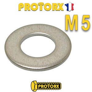 RONDELLE Plate MOYENNE M5 x 40pcs | Diam. int = 5,3mm x Diam. ext = 12mm | Acier Inox A2 | Usage Exterieur-Intérieur | Norme NFE 25514 | PROTORX