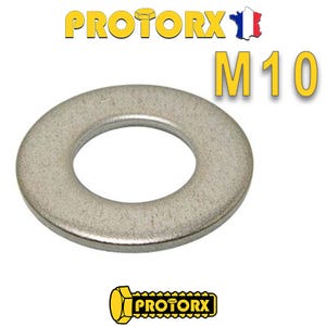 RONDELLE Plate MOYENNE M10 x 5pcs | Diam. int = 10,5mm x Diam. ext = 22mm | Acier Inox A2 | Usage Exterieur-Intérieur | Norme NFE 25514 | PROTORX