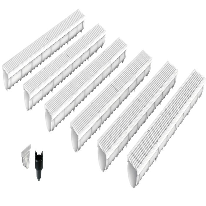 Pack de 6 Caniveaux extérieurs avec grille à fentes longitudinales en plastique recyclé grises DECOLINE - Largeur utile 10cm – passage piéton