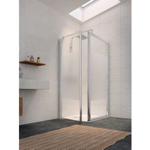 Paroi de douche fixe HAWAI Classic montage uniquement avec porte de douche BORA largeur réglable 77-79 profilé chromé verre dépoli 1 bande