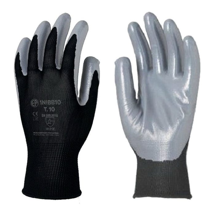 Gant tricoté polyester EUROTECHNIQUE enduit nitrile noir/gris T9 - COVERGUARD - 1NIBB09