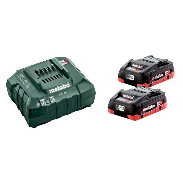 Pack 18V de 2 batteries LiHD 4Ah avec un chargeur ASC 55 - METABO - 685174000