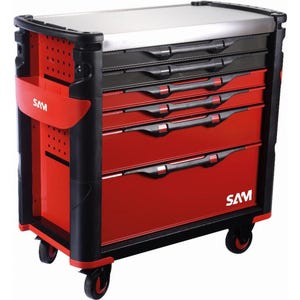 Servante extra large XL 6 tiroirs SAM OUTILLAGE rouge plateau inox - 416-AXL