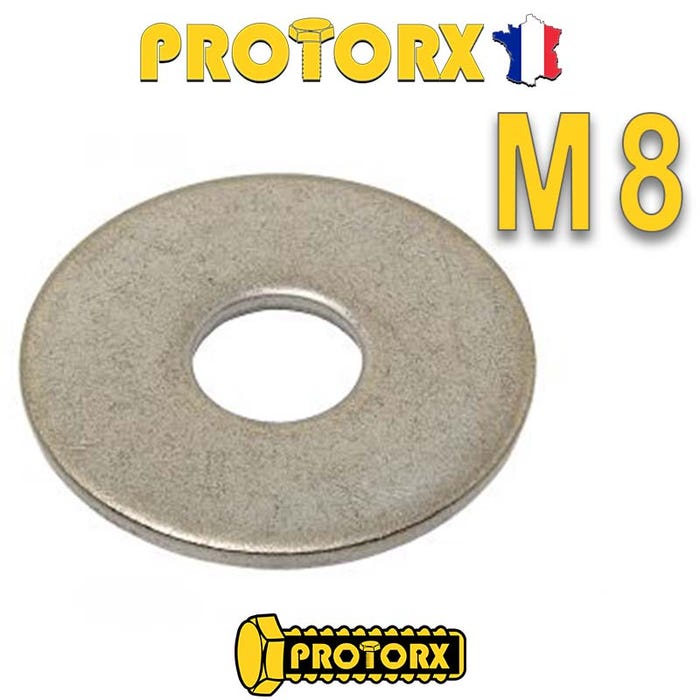 RONDELLE Plate EXTRA LARGE "LL" M8 x 5pcs | Diam. int = 8,4mm x Diam. ext = 30mm | Acier Inox A2 | Usage Exterieur-Intérieur | Norme NFE 25513