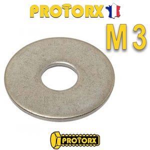 RONDELLE Plate EXTRA LARGE "LL" M3 x 30pcs | Diam. int = 3,2mm x Diam. ext = 14mm | Acier Inox A2 | Usage Exterieur-Intérieur | Norme NFE 25513