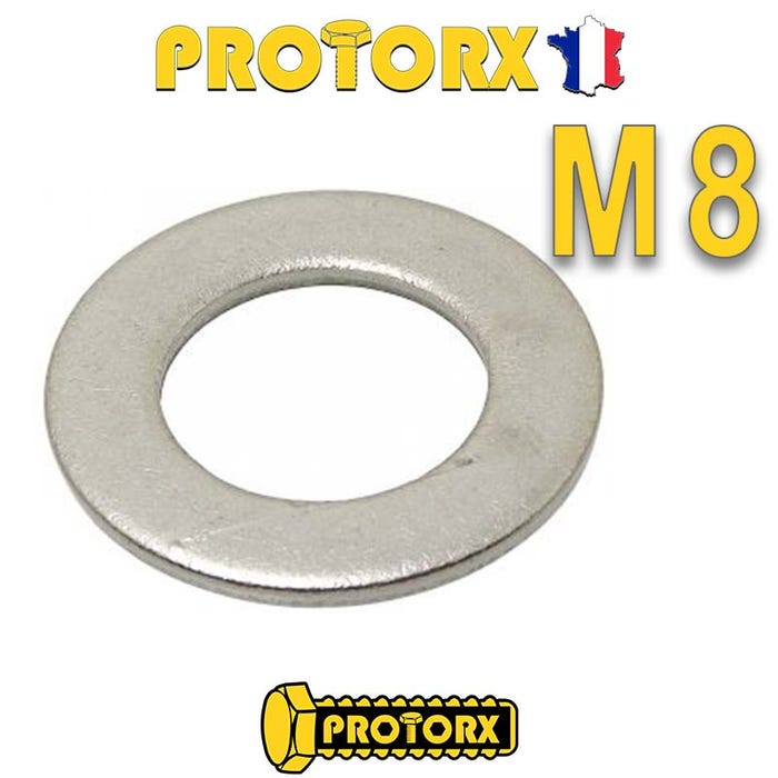 RONDELLE Plate ÉTROITE "Z" M8 x 20pcs | Diam. int = 8,4mm x Diam. ext = 16mm | Acier Inox A2 | Usage Exterieur-Intérieur | Norme NFE25514