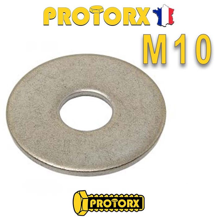 RONDELLE Plate EXTRA LARGE "LL" M10 x 5pcs | Diam. int = 10,5mm x Diam. ext = 36mm | Acier Inox A2 | Usage Exterieur-Intérieur | Norme NFE 25513