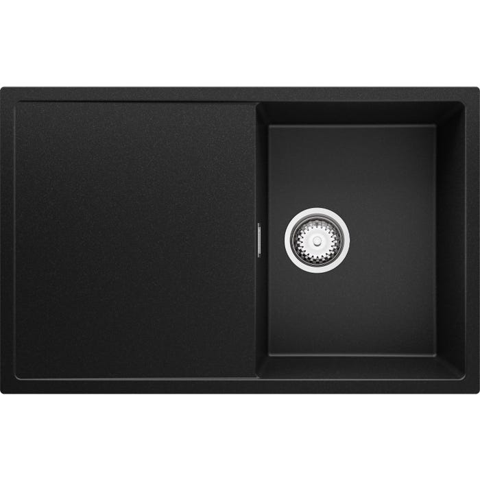 Evier Cuisine en Granit Noir, 78 x 50 cm, Lavabo 1 bac + Kit de Vidage, Évier à Encastrer Ibiza 780 de Primagran