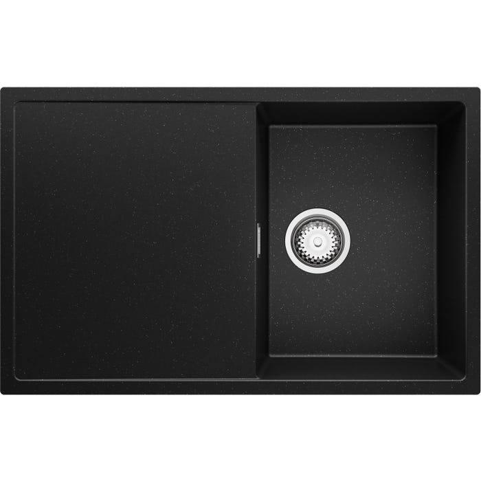 Evier Cuisine en Granit Noir Metallic, 78 x 50 cm, Lavabo 1 bac + Kit de Vidage, Évier à Encastrer Ibiza 780 de Primagran