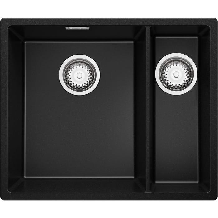 Evier Cuisine en Granit Noir, 55,5 x 45 cm, Lavabo 1,5 bac + Kit de Vidage, Évier à Encastrer de Primagran