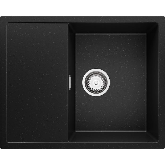 Evier Cuisine en Granit Noir Metallic, 62 x 50 cm, Lavabo 1 bac + Kit de Vidage, Évier à Encastrer Ibiza 620 de Primagran