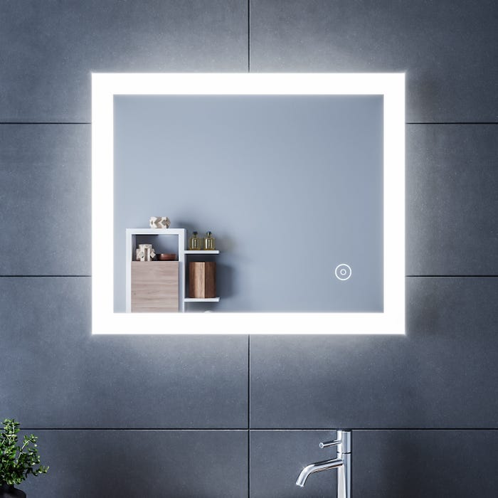 SIRHONA Miroir de Salle de Bains 60x50cm avec éclairage LED Miroir Cosmétiques Mural Lumière Illumination avec Commande par Effleurement