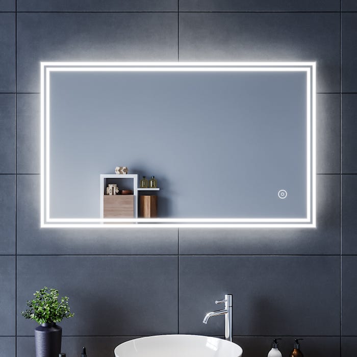 SIRHONA Miroir de Salle de Bain LED 100x60cm Anti-buée Miroir de Maquillage avec Commande par Effleurement