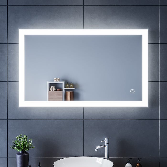 SIRHONA Miroir LED Salle de Bains avec éclairage 100x60cm LED Miroir Muraux AVCE Anti-buée Fonction Cosmétiques Mural Lumière Illumination