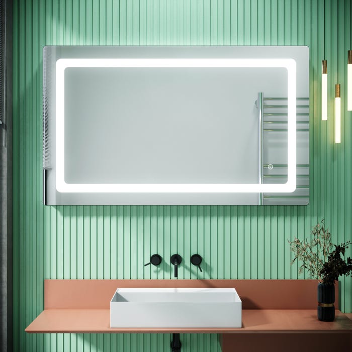 SIRHONA Miroir de Salle de Bain avec Éclairage LED 100x60cm avec Prise pour Miroirs de Salle de Bain Mural Fonction Anti-buée Miroirs LED