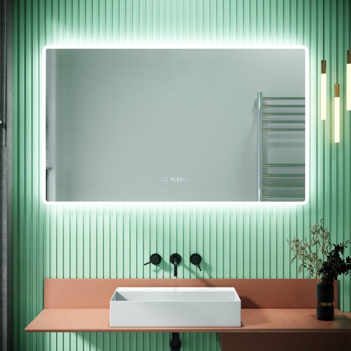 SIRHONA Miroir de Salle de Bains LED 1000 x 600 x 35mm - Trois températures de Couleur - Antibuée avec réglage de l'heure