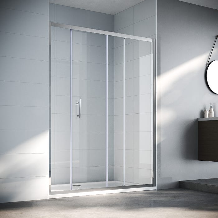 SIRHONA Porte de douche 100x 185 cm coulissante extensible Paroi en niche verre trempé pour douche, profilés aspect chromé coulissante