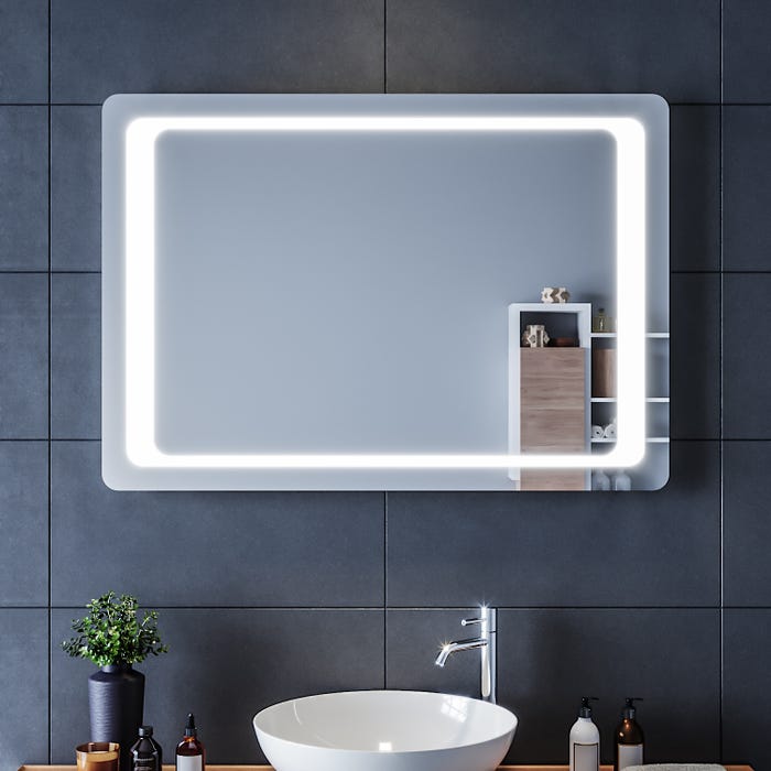 SIRHONA Miroir de Salle de Bain 100x70 Miroir LED AVCE Anti-buée et éclairage intégré Blanc Froid