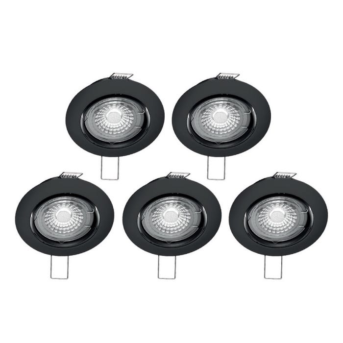 Xanlite - Lot de 5 spots noirs encastrables LED avec ampoules incluses, culot GU10, 345 Lumens, équivalence 50 W, 4000K, Blanc neutre - PACK5SP50ANCW