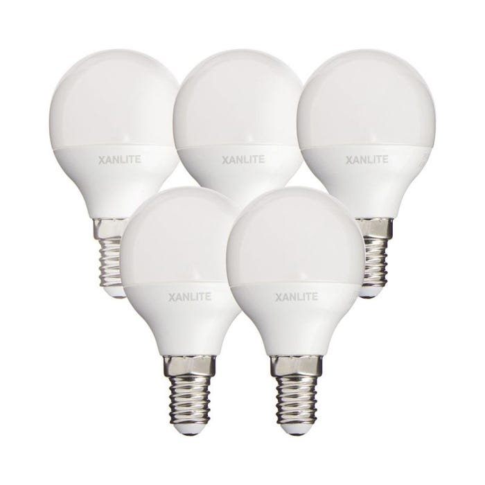 Xanlite - Lot de 5 ampoules SMD LED P45 Opaque, culot E14, 470 Lumens, conso. 5,3 W (eq. 40W), 4000K, Blanc neutre - PACK5EV470PCW