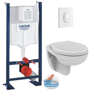 Grohe Pack WC Bâti autoportant + WC Porcher rimless + Abattant + Plaque Blanche (ProjectPorcher-3)
