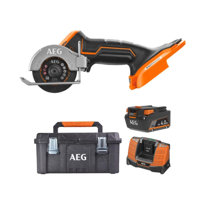 Pack AEG 18V - Mini scie multi-matériaux Brushless - Batterie 4.0 Ah - Chargeur - Caisse de rangement