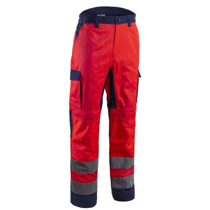 Pantalon de travail HV Haute visibilité renforcé stretch Coverguard HIBANA Rouge Fluo S