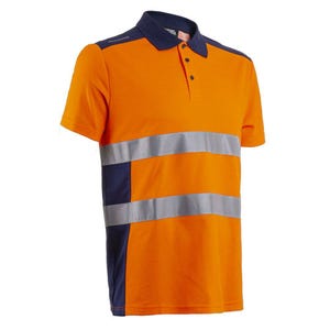 Polo de travail manches courtes haute visibilité anti-UV Coverguard OKI Orange / Marine M