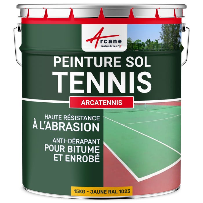 Peinture Tennis - Arcatennis. Jaune Signalisation - Ral 1023 - 15 Kg (jusqu'à 30 M² En 2 Couches) - Arcane Industries
