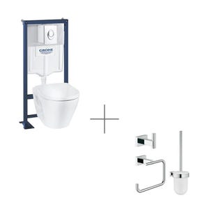 GROHE Pack WC suspendu sans bride céramique Solido +a ccessoires salle de bain haut de gamme Essentials Cube