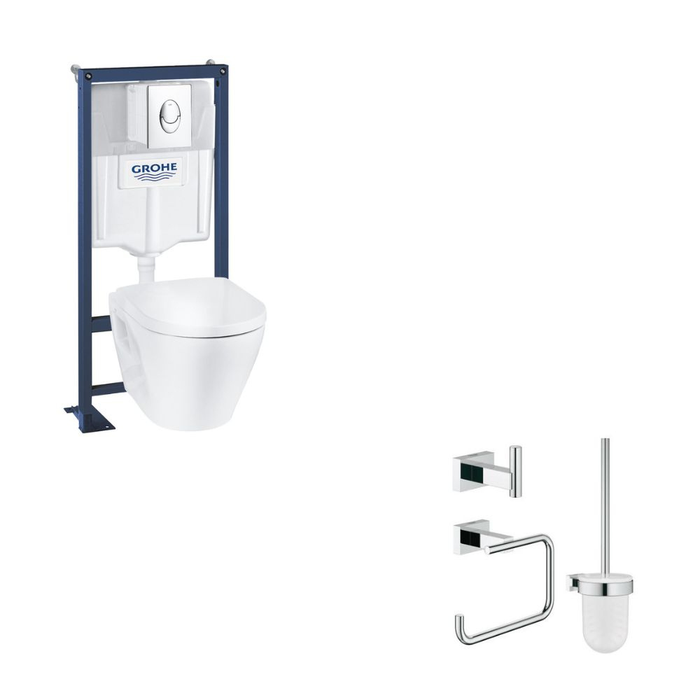 GROHE Pack WC suspendu sans bride céramique Solido +a ccessoires salle de bain haut de gamme Essentials Cube