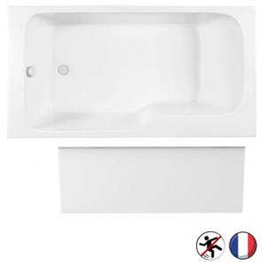 Baignoire bain douche JACOB DELAFON Malice antidérapante + tablier niche | 160 x 85 version gauche