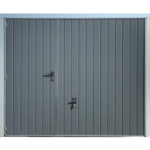 Porte de garage basculante grise avec portillon l.240 x H.200 cm x Ep.20 mm