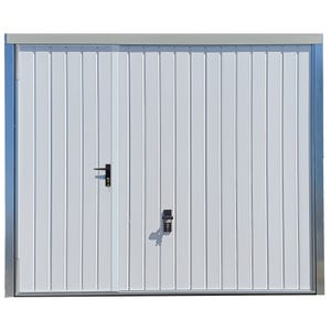 Porte de garage basculante blanc avec portillon gauche l.240 x H.200 cm x Ep.20 mm