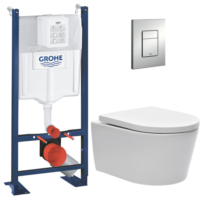 Grohe Pack WC Bâti autoportant + WC sans bride SAT + Abattant softclose + Plaque chrome mat (ProjectSATrimless-5)