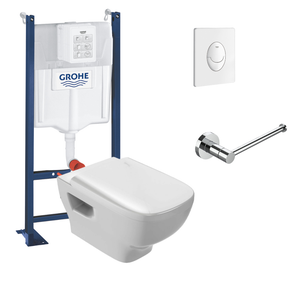 Pack WC suspendu sans bride JACOB DELAFON Struktura + Bati-support GROHE + plaque Start blanc + porte-rouleau rond