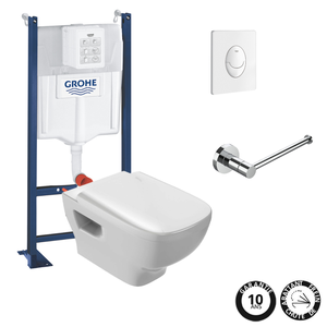 Pack WC suspendu sans bride JACOB DELAFON Struktura + Bati-support GROHE + plaque Start blanc + porte-rouleau rond