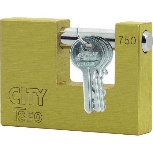 Cadenas à clés rectangulaire corps laiton anse acier cémenté chromé type city 75